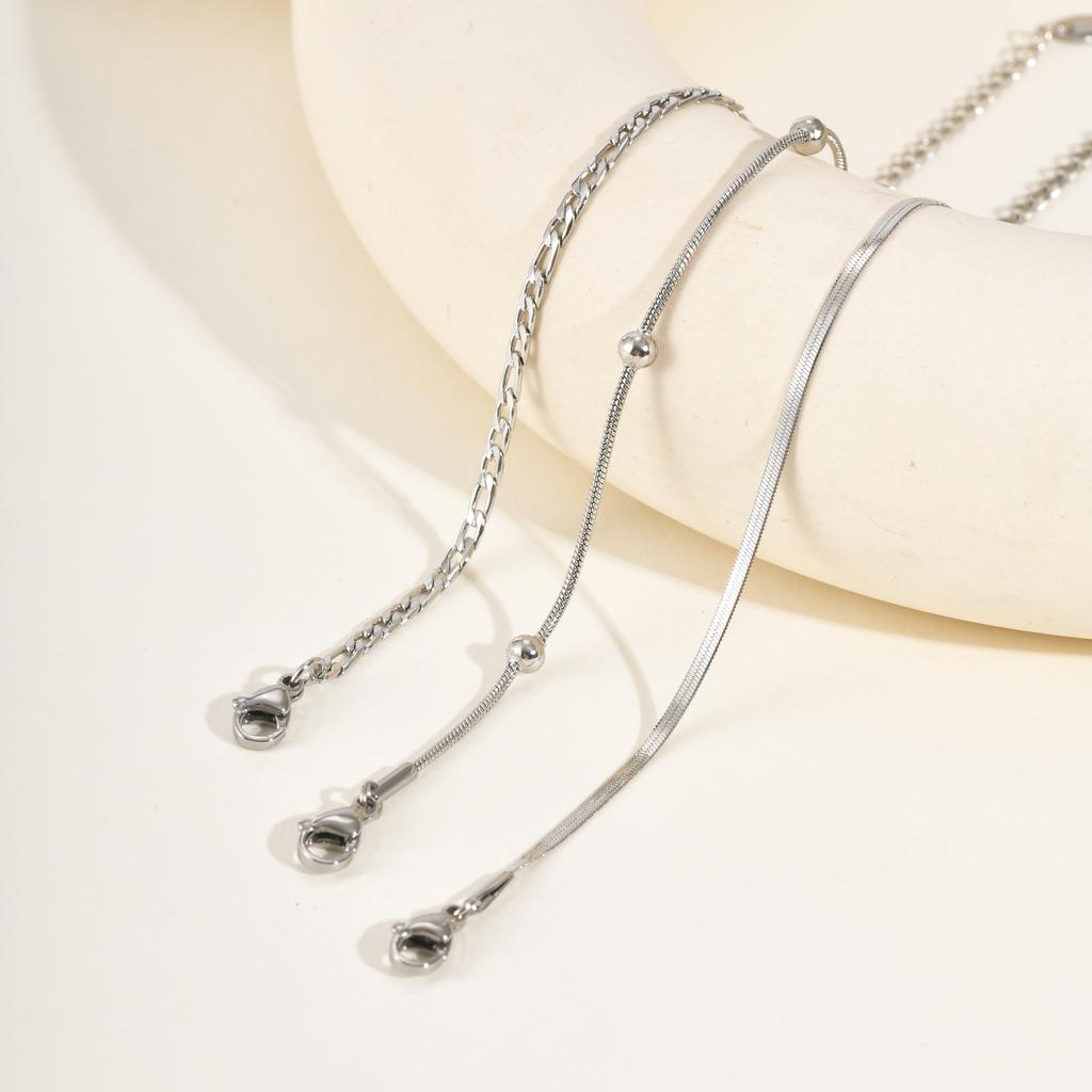 3pcs Set Simple Stainless Steel Bracelet for Women, Adjustable Gold Plated Thin Chain Bracelets, Fashion Stackable Jewelry Set