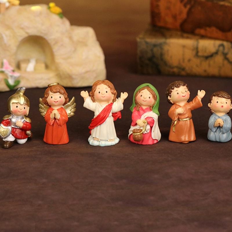 Miniature Christmas Resurrection Ornament with Resin Figures and LED light for Seasonal Home Decoration