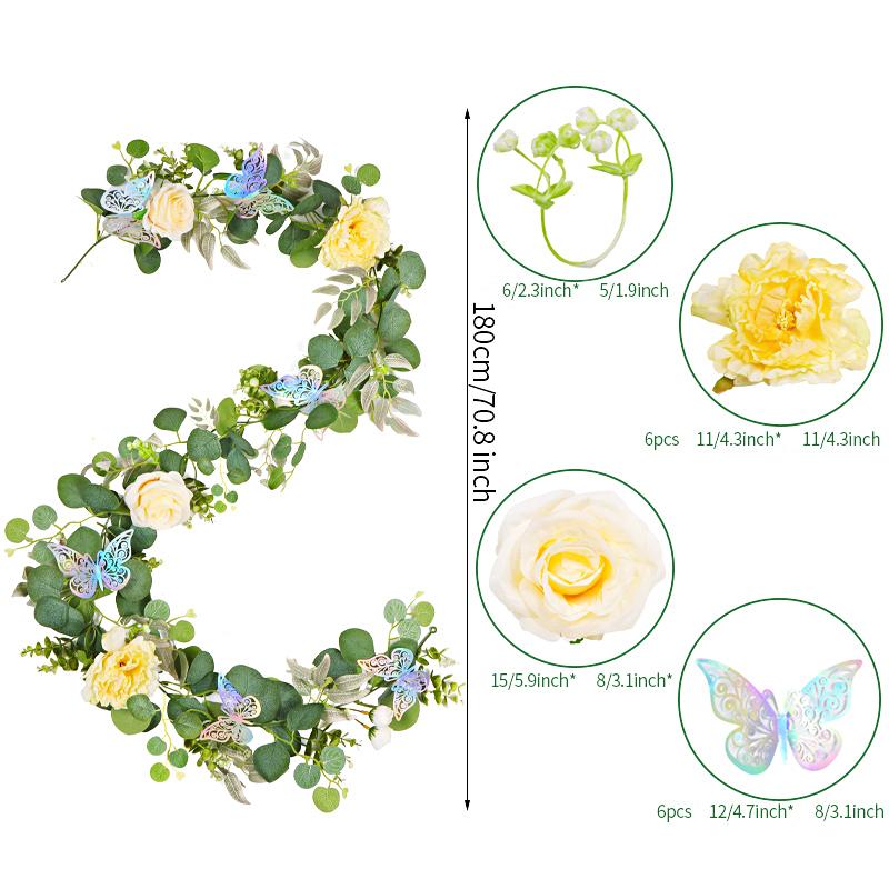 1PC Grüne Blattgirlande 180cm Künstliche Blumen Rebe Party Hochzeitsdeko Mit 3D Schmetterling Lebensechte Faux Floral Wand Akzente