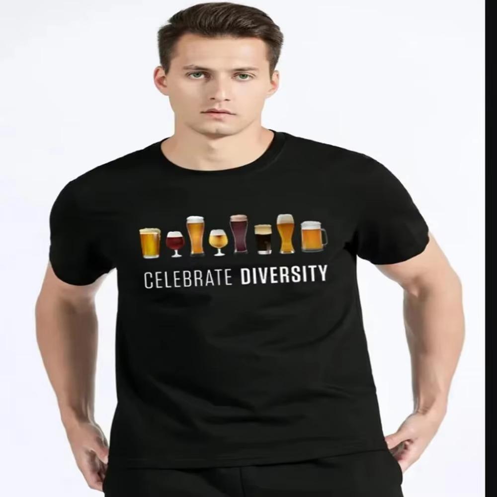 2023 New Men's 100% Cotton Hip Hop Fashion Leisure Fun Beer Print Pattern High Quality Comfortable Top Street Fitness