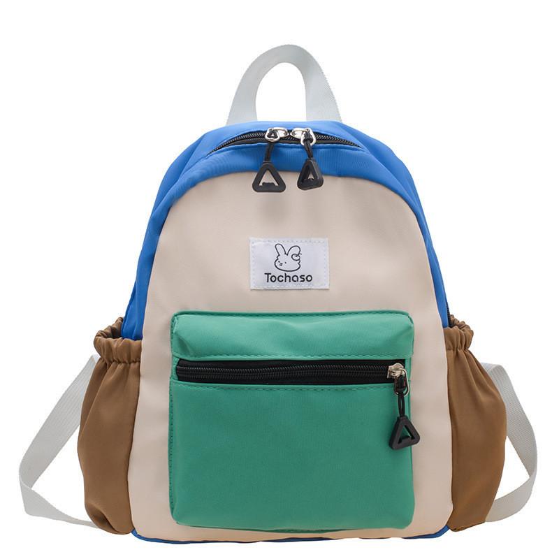Trendy Lightweight Kids Backpack Unisex Stylish Color Block Design Nylon Material GreenWhite