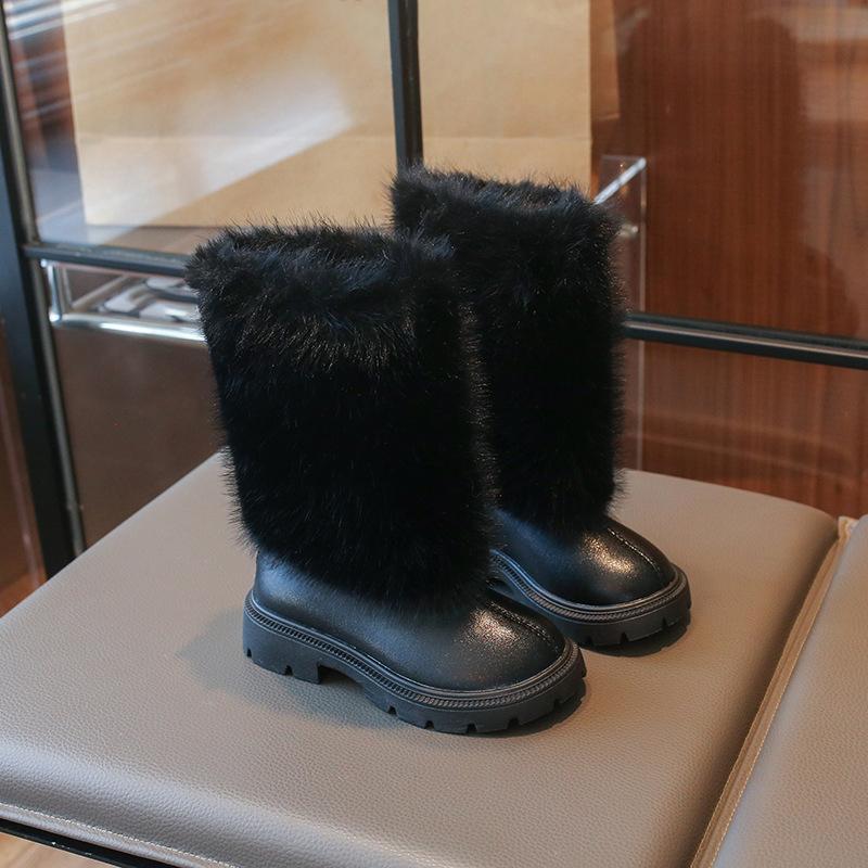 Kinder Übergröße Freizeit Stiefel aus Leder mit warmem Futter und runder Spitze