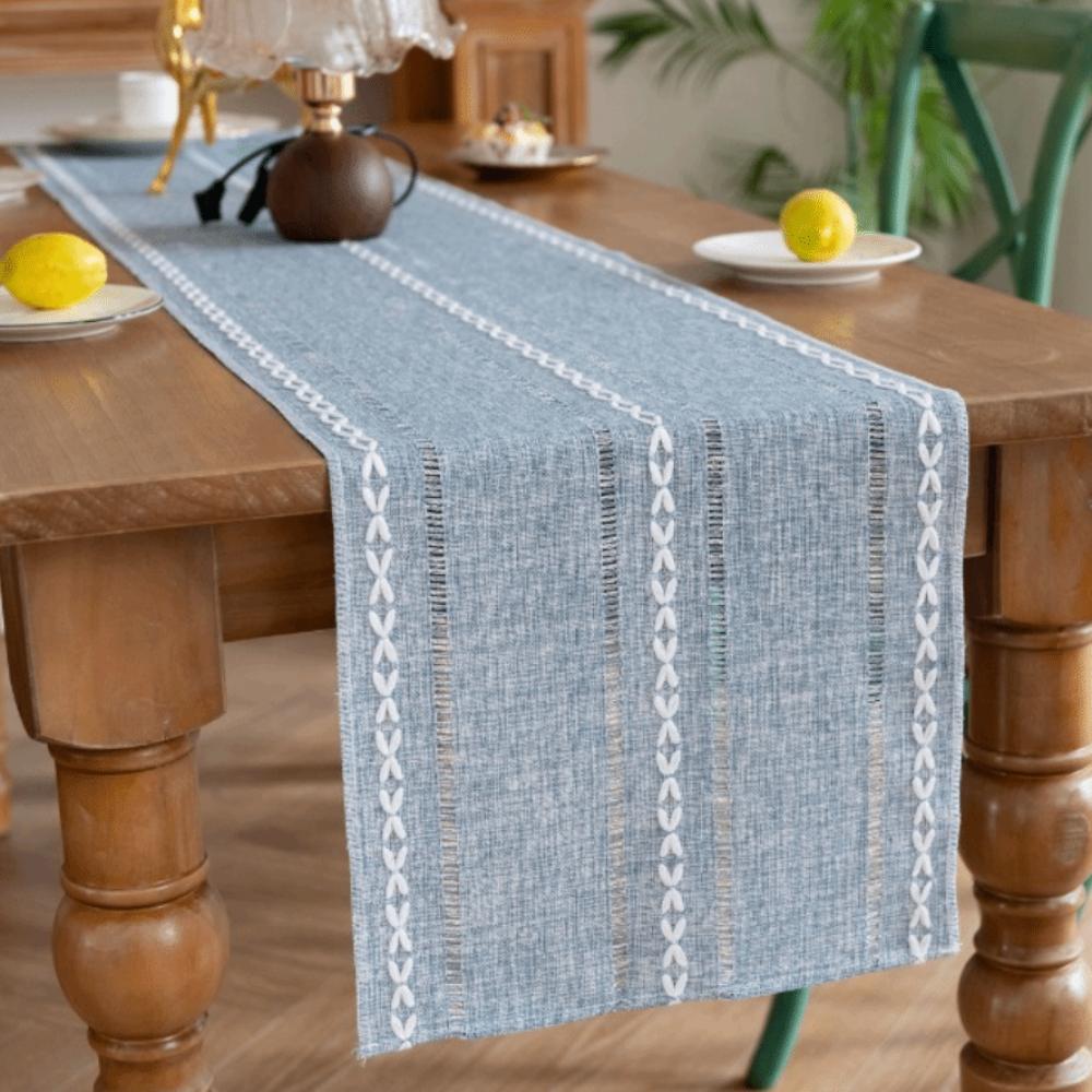 

Embroidered Party Table Linen Long Dining Table Cover Rustic Banquet Table Runner Tea Table 13.78x70.87in синий