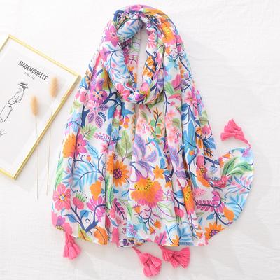 Sciarpa Pashmina Lussuosa da Donna con Stampa Leopardo Floreale e Frange in Viscosa Hijab e Copricapo Foulard Sjaal Musulmano 180*90Cm