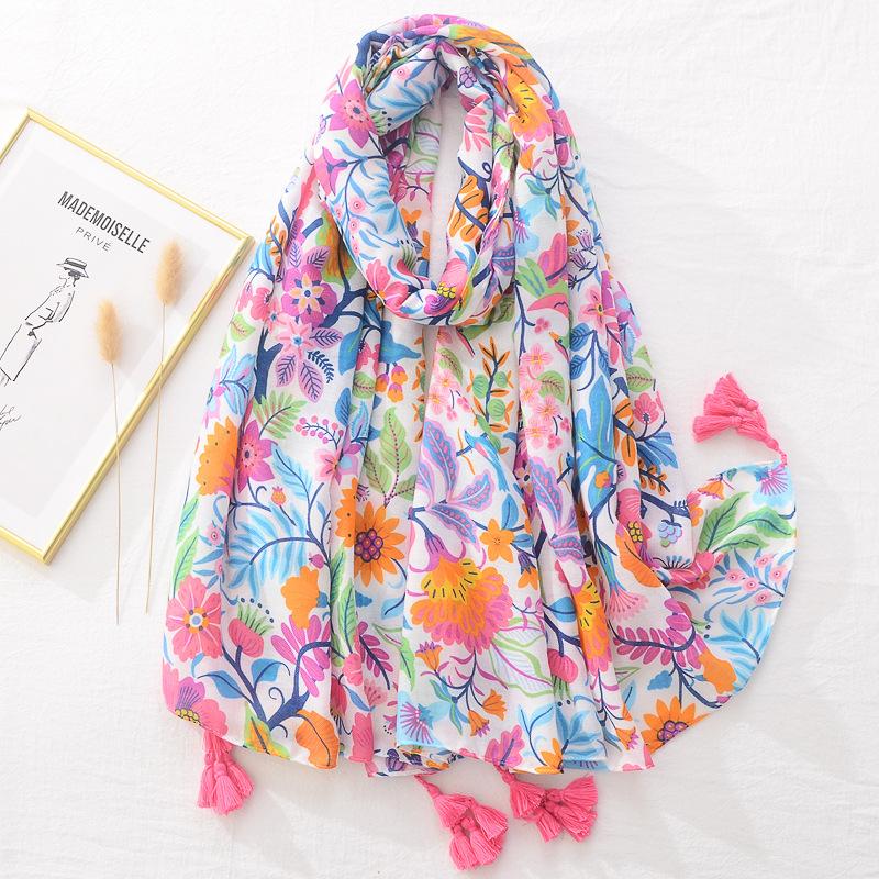 Women Autumn Winter Viscose Shawl Abstract Painting Floral Pashmina Stole Wrap Thick Echarpe Foulard Femme Muslim Hijab 180*90Cm