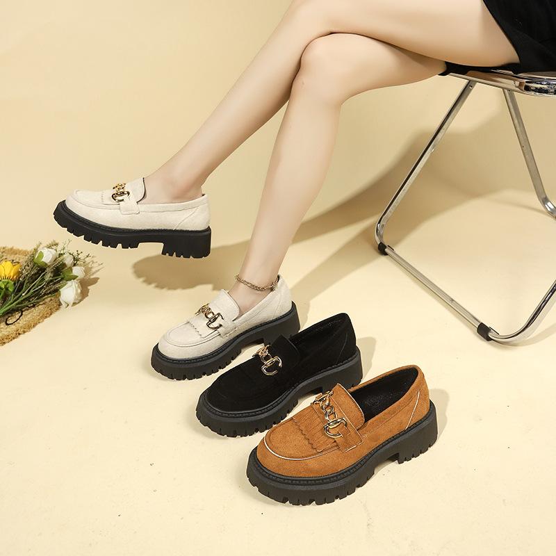 Spring 2024 new British style thick heel leather surface shallow mouth platform loafers women's small leather shoes single shoes women