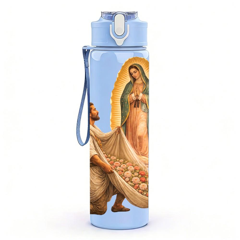 1PC Guadalupe Religious Figure Print 750ml Color Plastic Sports Water Bottle Leakproof Flip Straw Lid Suitable for Sports Office Home Use
