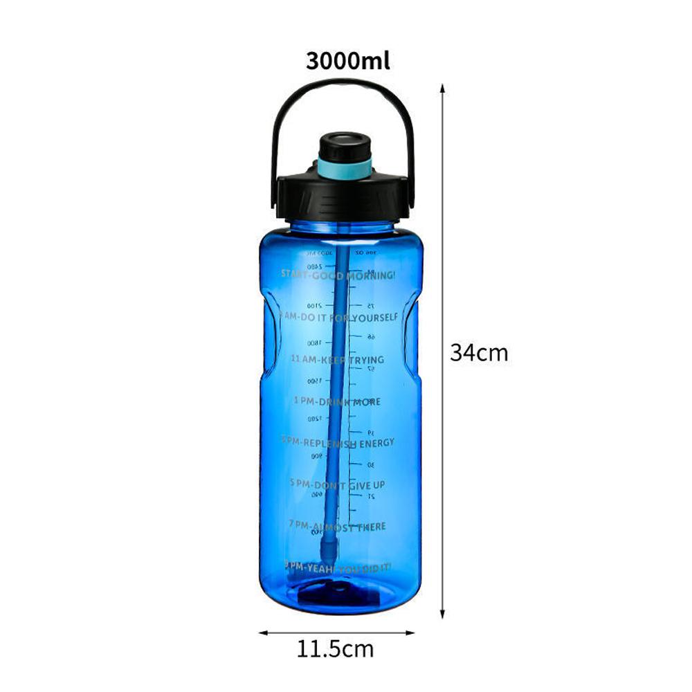 101Oz/50Oz Drinking Bottle with Time Marker 2 In 1 Straw and Lid BPA Free Heat Resistant Gym Water Bottle with Carrying Strap