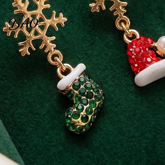 Sparkling Rhinestone Christmas Drops 1 Pair Earrings, Snowflake Red Santa Hat Green Cute Stocking Earrings Dangle Asymmetric Holiday Jewelry Gift for