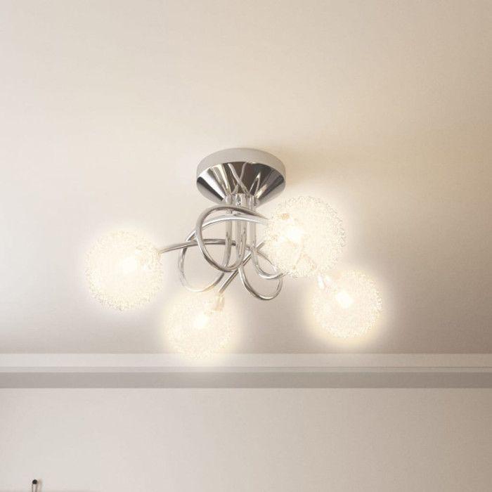 Plafonnier avec abat jour en maille métallique pour 4 LED G9