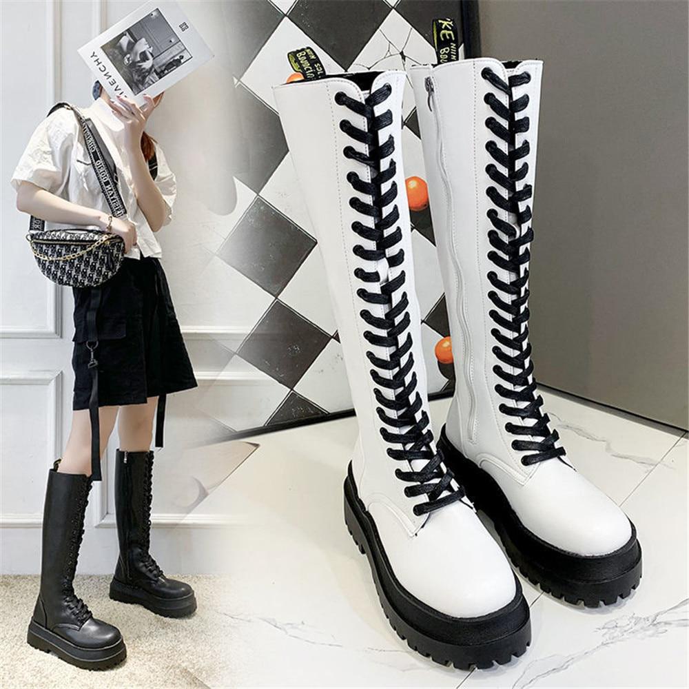 white knee high platforms