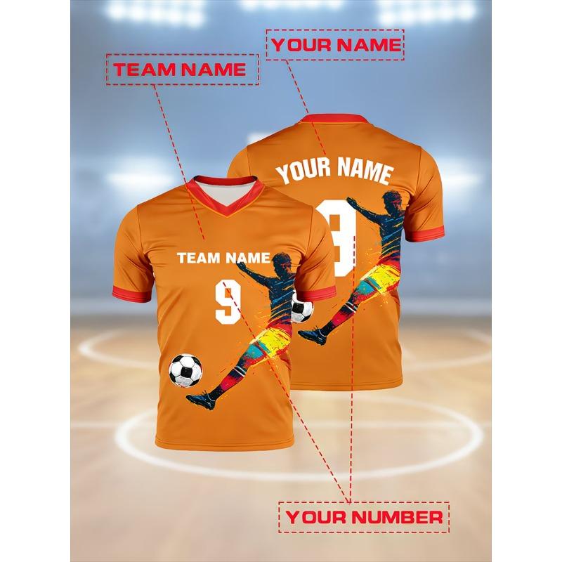 Soccer Jersey For Men's T-shirts V Neck Short Sleeve Sports Uniform Tops