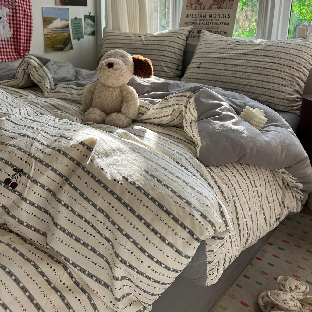 Korean Style Bedding Sets Floral Flat Sheet Duvet Cover Pillowcase Twin Queen Full Size No Filling Fitted Sheet Set Home Decor