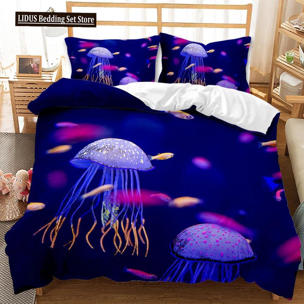 Jellyfish Duvet Cover Set Jellyfish Printed Comforter Cover For Teens Kids Ocean Theme Bedspread Sea Coral Polyester Quilt Cover