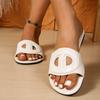 Fashion casual sandals new soft leather hollow plain surface solid color flat-bottomed slippers beach one-word slippers