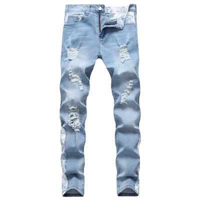2024 Autumn And Winter European And American Ripped Straight Leg Elastic Jeans Trend Men'S Pants