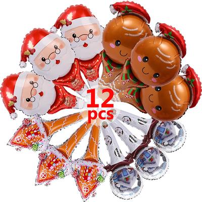 1-12Pcs Christmas Aluminum Foil Balloons Santa Snowman Elk Balloon Sticks Xmas Tree Ornaments Kids Toy Festival Party Decoration