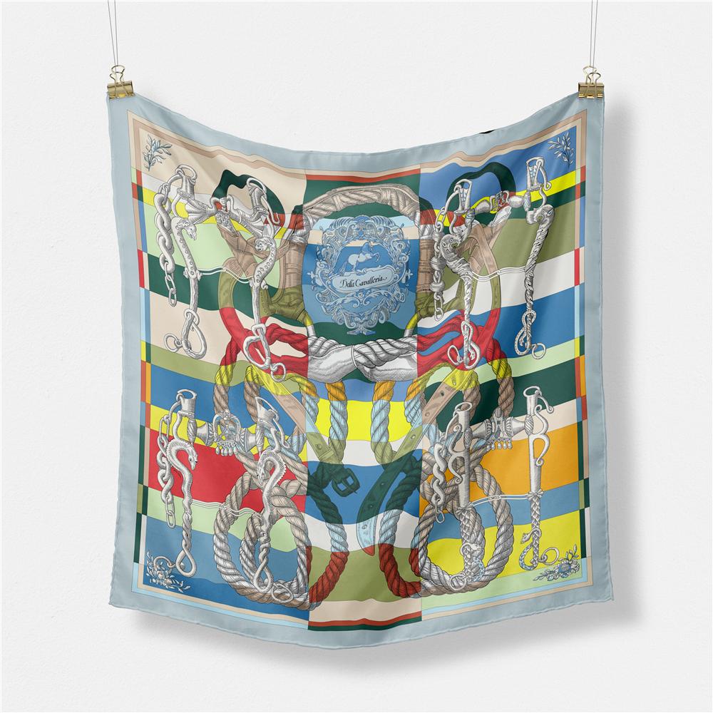 53cm Brand Square Scarf Women Design Horse Luxury Silk Scarf Bandana Headband Fashion Hijab Neckerchief For Ladies 2024 New