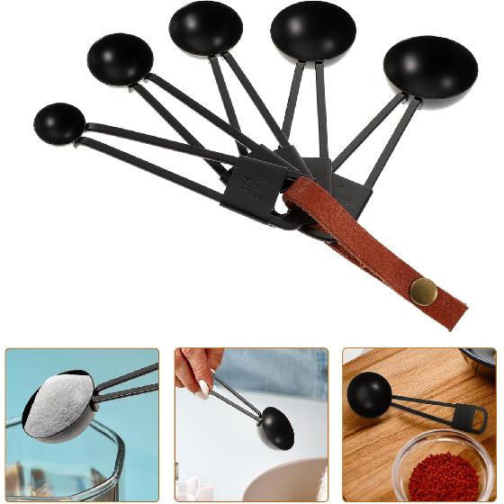 

Набор мерных ложек Luxshiny 5 шт.: Чайная ложка с гнездовым дизайном для выпечки, приготовления пищи, кофе и ингредиентов - Черный