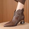 New autumn and winter leather to Martin boots women's pointed women's leather shoes medium heel Martin boots thick heel large size women's shoes