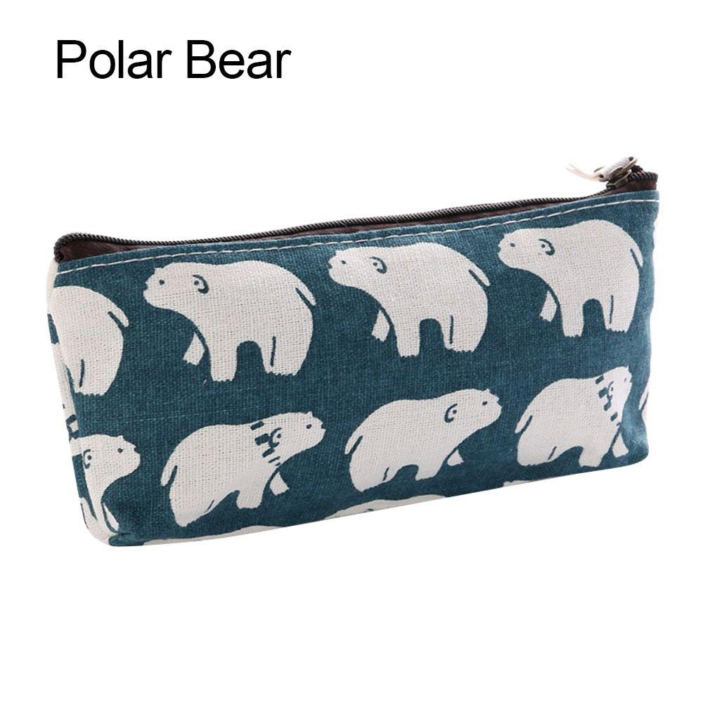 

Multi-function Pen Bag Canvas Pencil Case Durable Makeup Pouch Polar Bear