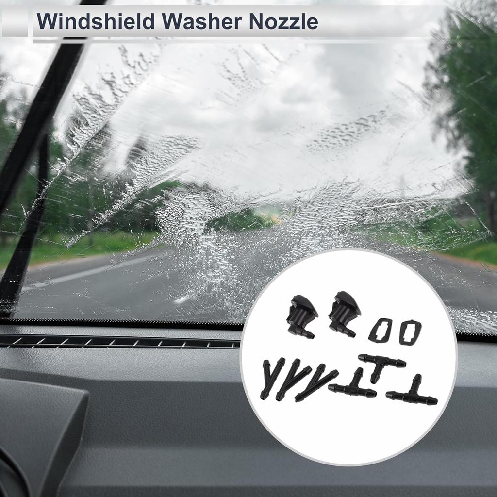 Windshield Washer Nozzle for Toyota Tacoma 2005-2015 Front W/ 3 Pcs Y Hose Connector Car 8538144010 Black Plastic 1 Set