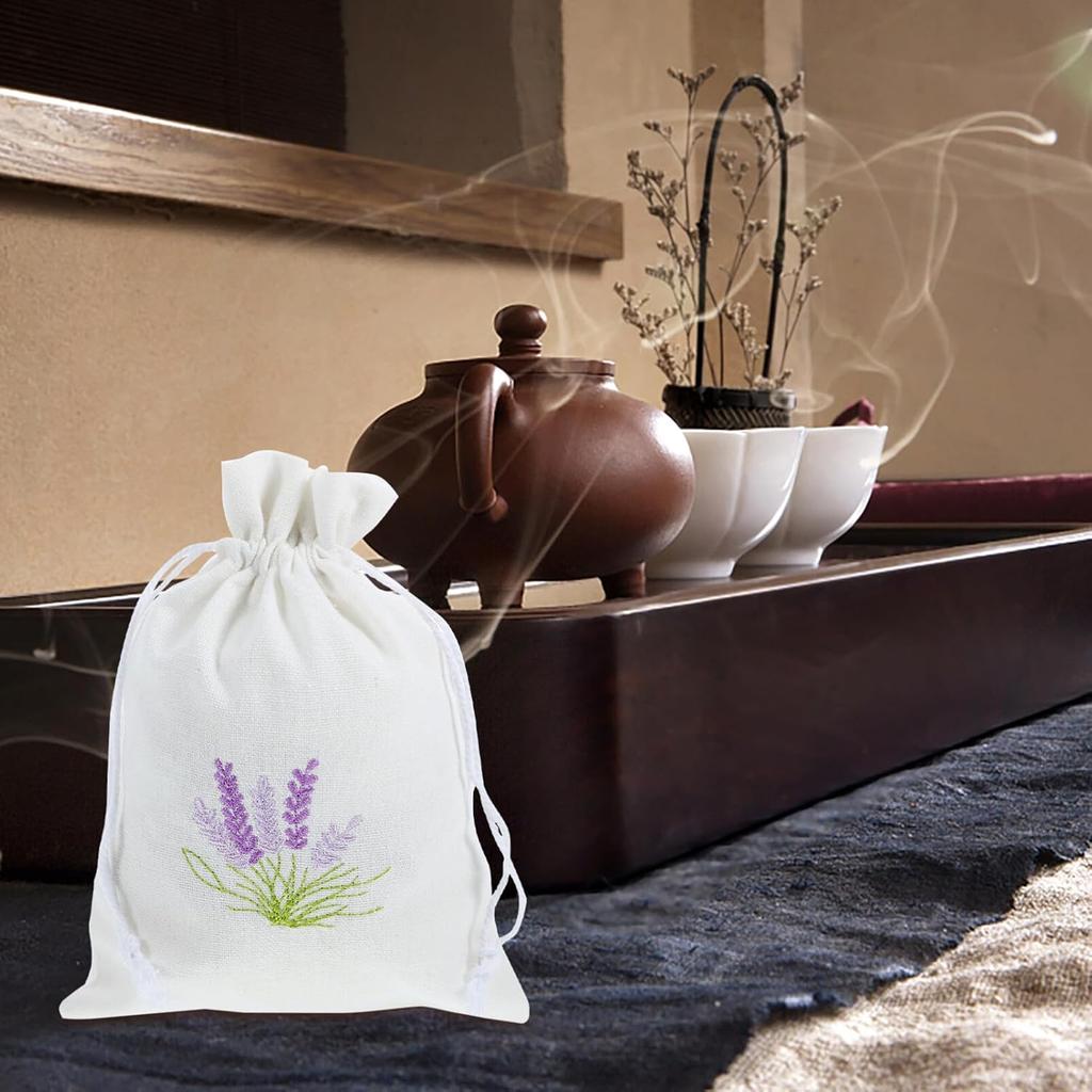 10pcs Refillable Lavender Sachet Bags, Cotton Cloth Drawstring Pouches for Wardrobe Storage, White, 5.51x3.93 Inches, Ideal for Home, Weddings