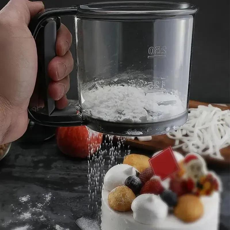 Kitchen Round Flour Sieve Filter Handheld Powdered Sugar Sifter Powder Shaker Measuring Cup Making Sifting Tool Baking