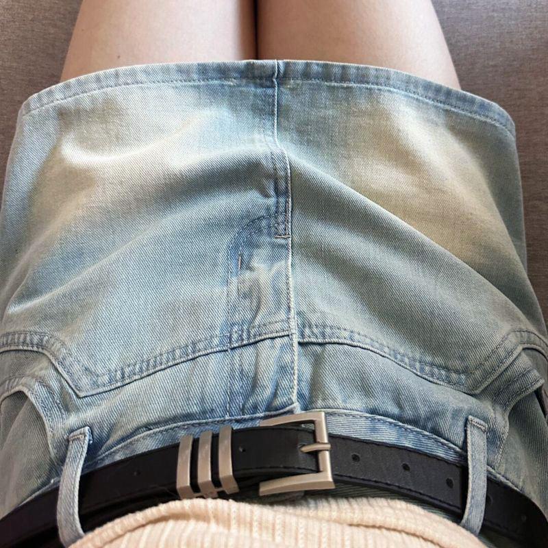 Women's High-Waist Light Blue Denim A-Line Skirt - Slim Fit, Summer Style, Small Size
