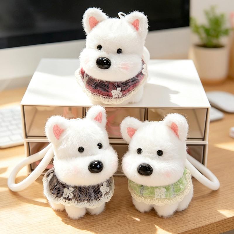 Niedlicher Westie Plüsch Schlüsselanhänger Stoffhund Spielzeug Kawaii Weiß Flauschig Duftend Tasche Anhänger Kompakt Für Geldbörse Zubehör Auto Lifestyle