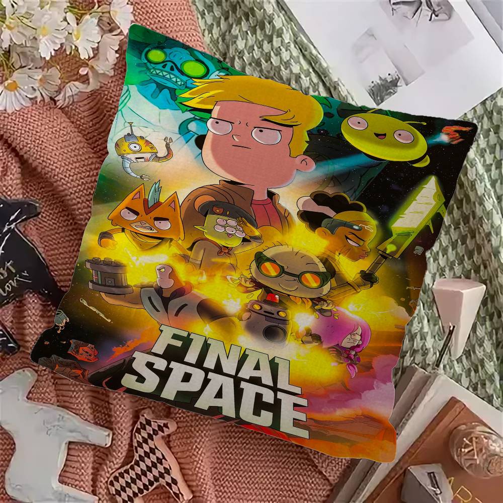 F-Final Space Cartoon Pillow Covers Cartoon Sofa Decorative Home Double-sided Printing Short Plush Cute Cushion Cover