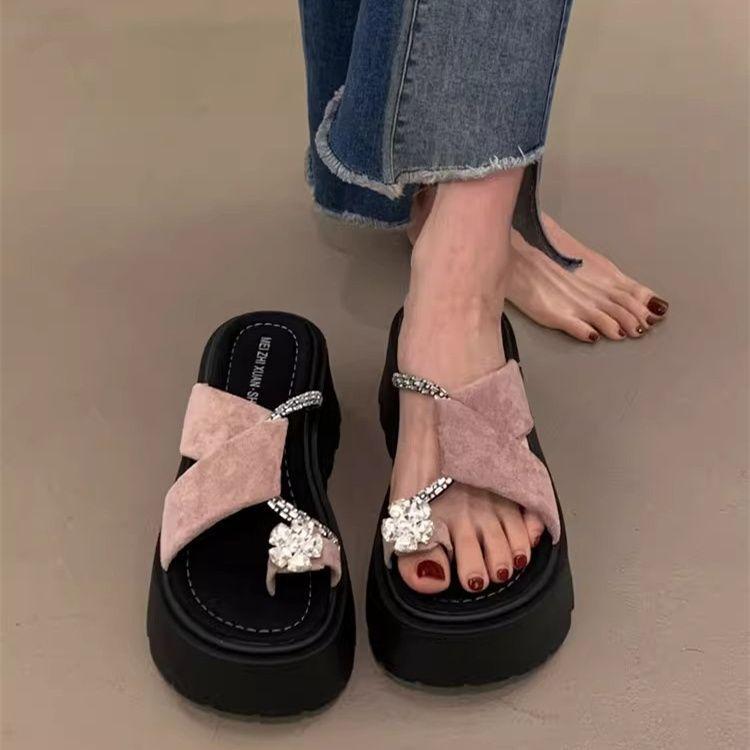 Fashion Women's Slippers Luxury Rhinestone Platform Sandals 2025Summer New Flip Flops Height-increasing Slippers Pantuflas Mujer