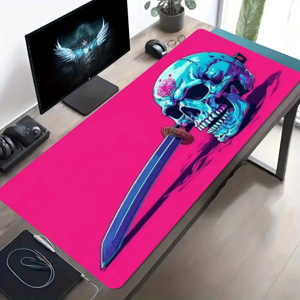 Horror Skull Skeleton Extended Desk Mat Non Slip Rubber Base Stitched Edge Gaming Keyboard Table Mat For Laptop Office Gamers
