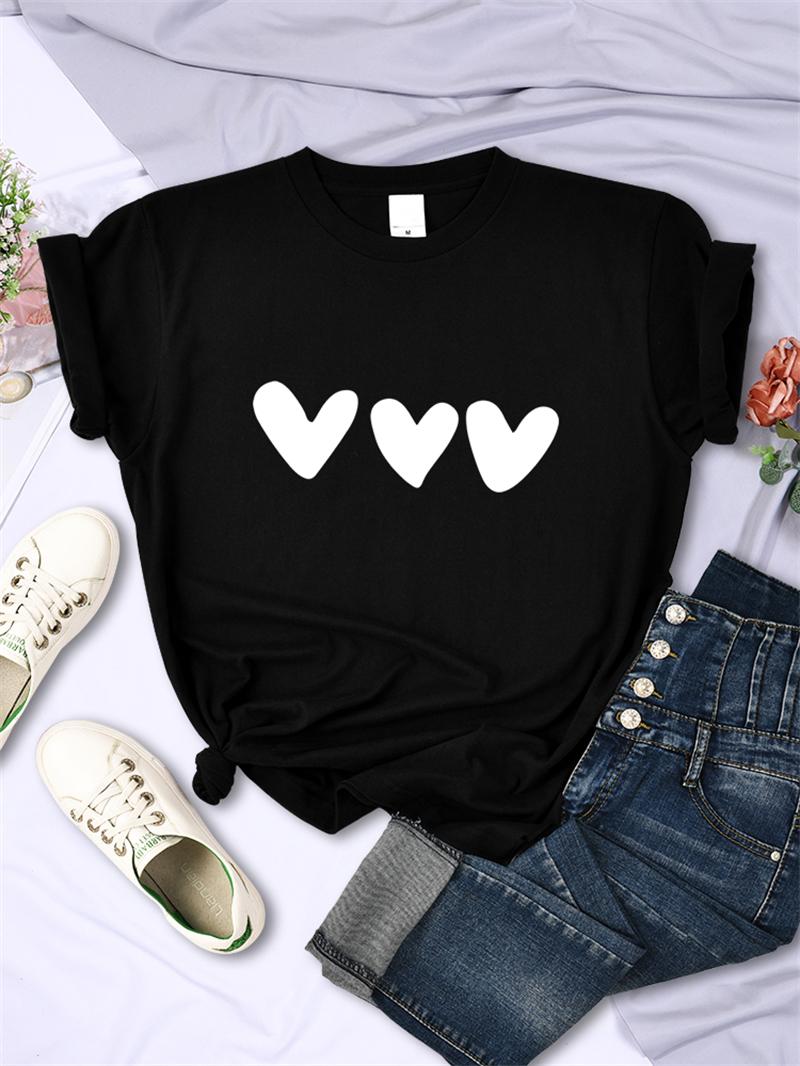 

White Heart Personality Unisex Clothing Summer Breathable Cool Tops Fashion Hip Hop Street Clothes Crewneck Casual Unisexs Tshirts S