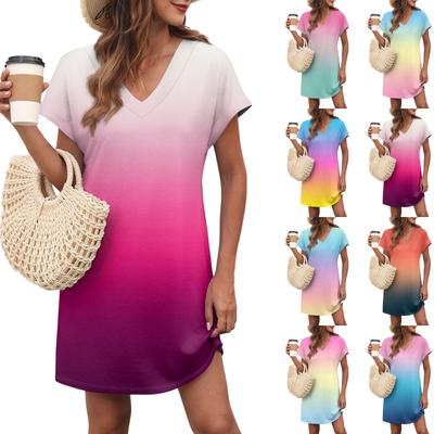 Women's Casual Fashion Sexy V-Neck Cap Sleeves Pocket Gradient Dress
