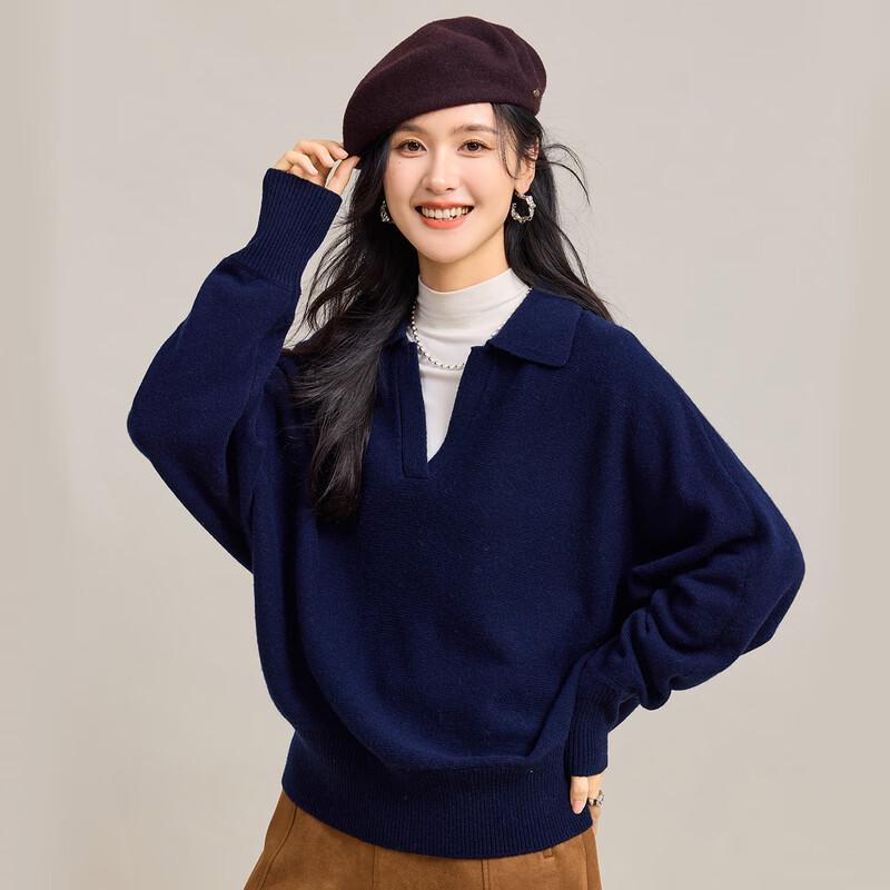 Jinjuan Women's 100% Merino Wool Lapel Sweater