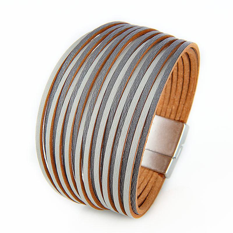 Bohemiskt Läderarmband med Flera Trådar och Prägling, med Magnetlås för Herr och Dam