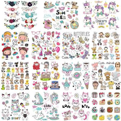 Cartoon Animal Set Patches Sticker On Clothes DIY Thermal Transfer T-Shirt Dresses Hot Tear New Flower Appliques On Clothes