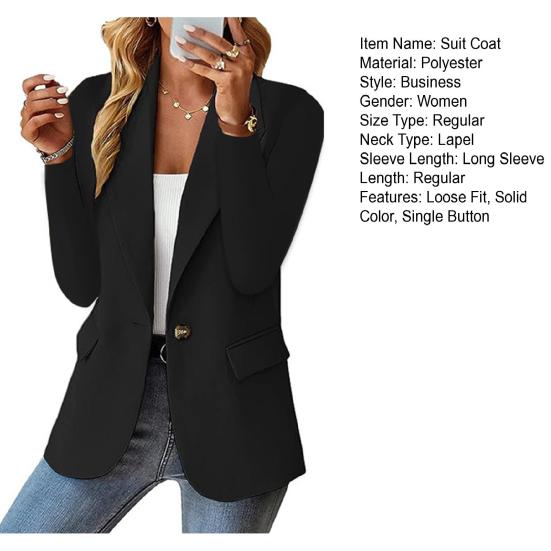 Damen Business Anzugjacke Revers Langarm Einknopf Anzugjacke mit Taschen Einfarbig Lockere Passform Business Oberbekleidung Arbeitskleidung