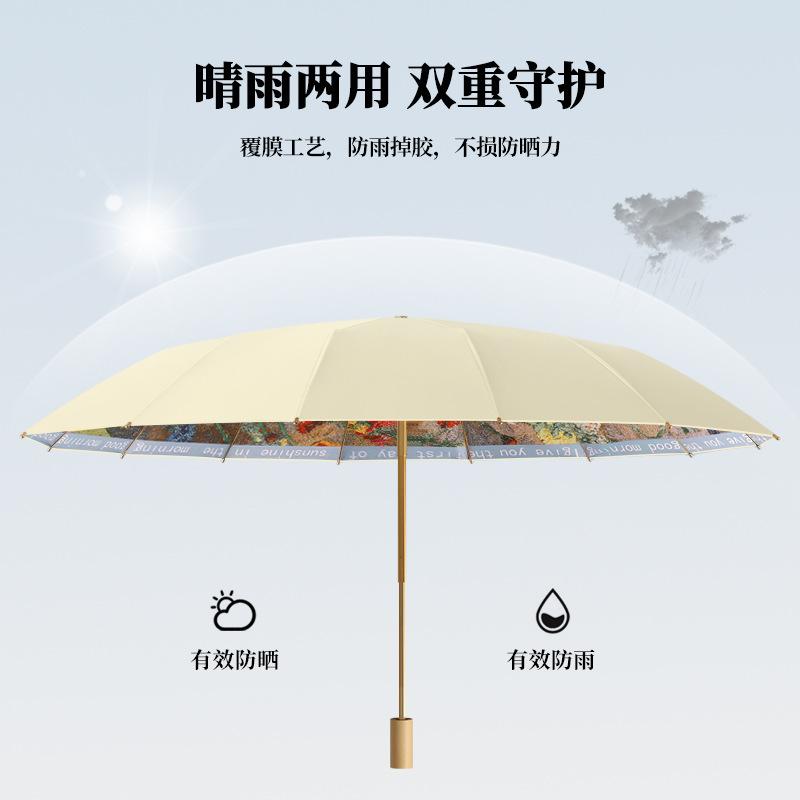 16 bone three-fold color glue coated oil painting umbrella sunscreen umbrella retro weather and rain folding umbrella female sunshade