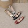 Fashion Large Size Women's Ballet Shoes Autumn Square Toe Soft Sole Bow Knot Mary Jane Shoes Elegant Luxury Fashion Buckle Strap Flats