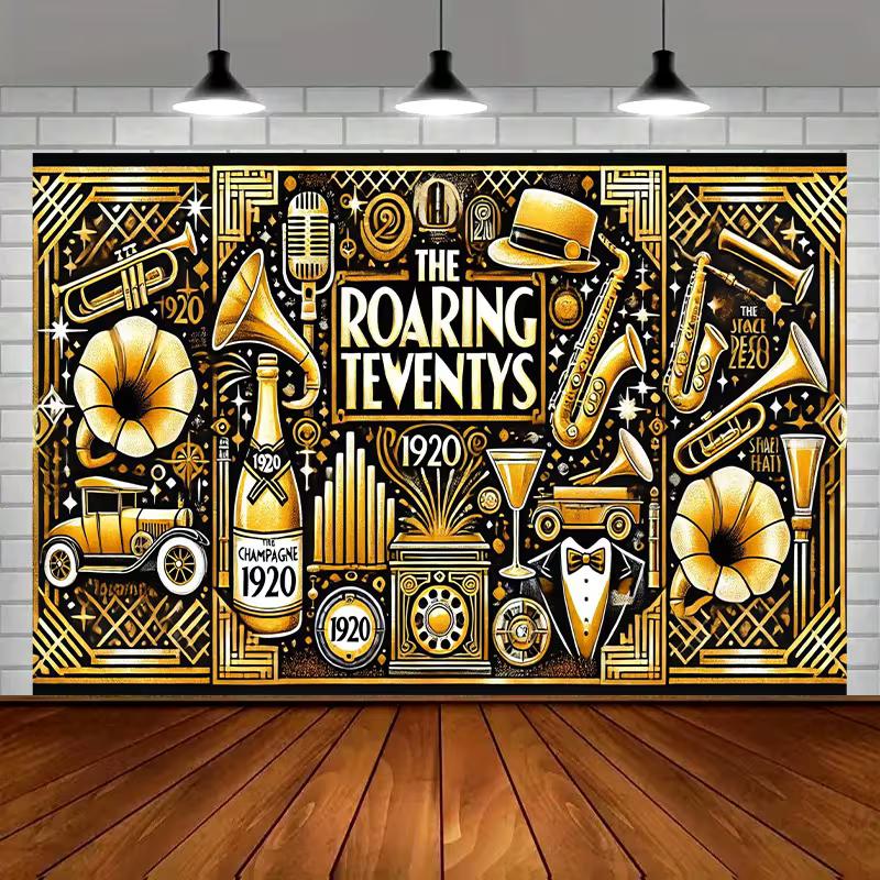 2D 1920s Roaring Twenties Backdrop, Art Deco & Vintage Car Party Photo Background 47.2x31.5inch/120*80cm