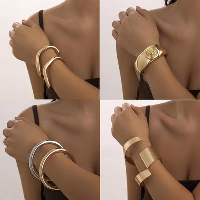 European & American Style Irregular Alloy Bracelet - Versatile, Smooth, Wide, Folding Design