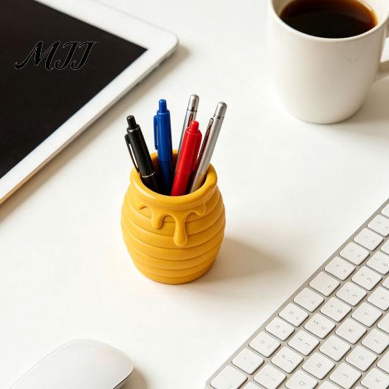 Office Desktop Organizer 3D Printed Honey Jar Pen Holder, Creative Desk for Small Item Storage Box Stationery, Makeup Brush Toothbrush Cute Container