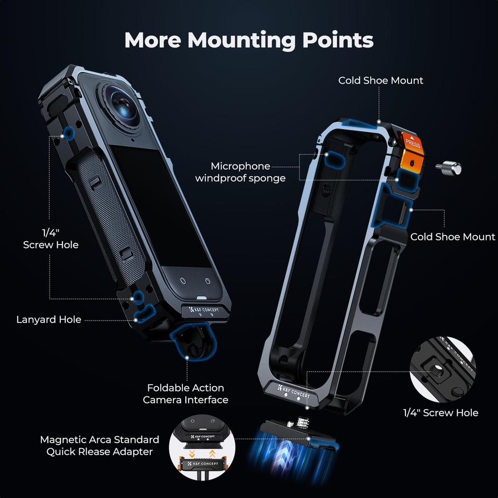 CONCEPT Cage Kit for insta360 Protective Aluminum Alloy K&F X5, Frame,