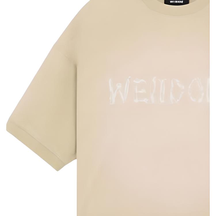 We11done Ss24 Water Wash Ribbed Letter Print Round Neck Short Sleeve T-Shirt Unisex Tops Beige WD-TT1-24-766-U-BG