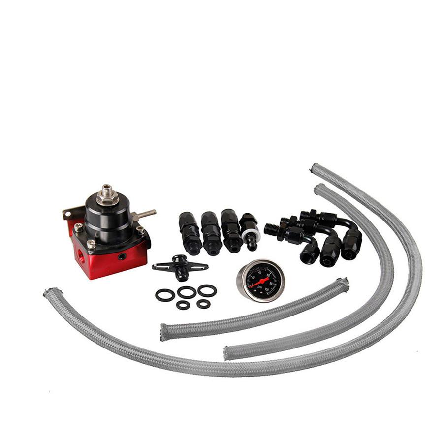 Universal Adjustable Fuel Pressure PSI Regulator Oil Gauge Hose Fitting Kit