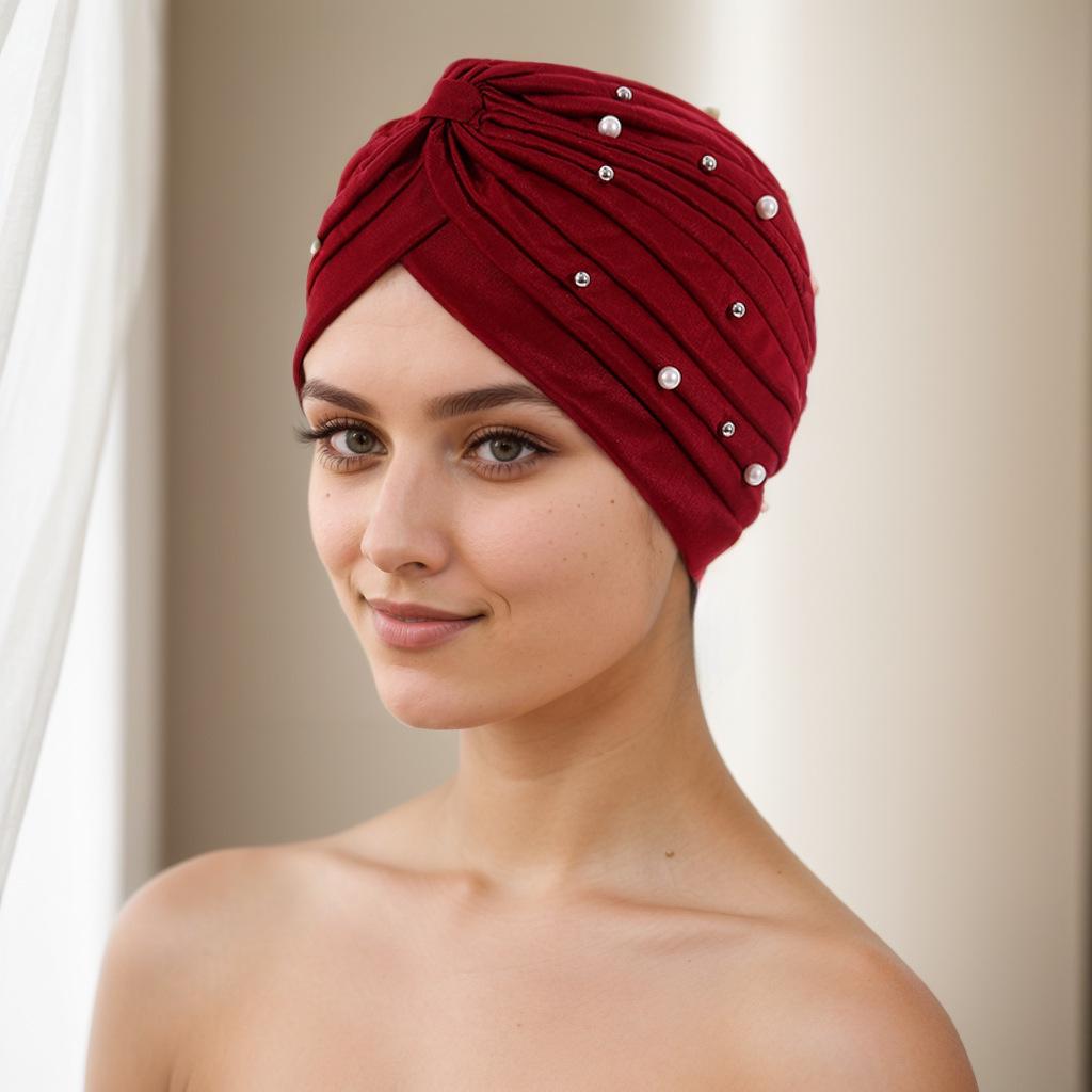 Stilvolles plissiertes Perlen-Kopftuch-Wickeltuch in Wassermelone