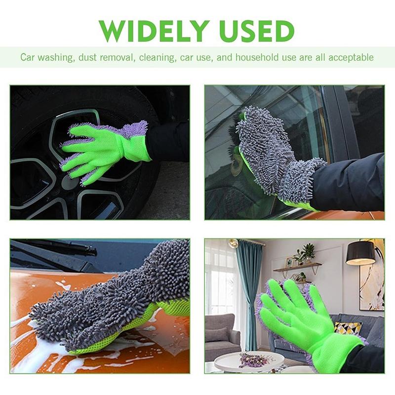 1/2Pcs Double-Sided Microfiber Car Cleaning Gloves 5-Finger Thick Brush Soft Detailing Towel Household Mesh Cleaning Cloth