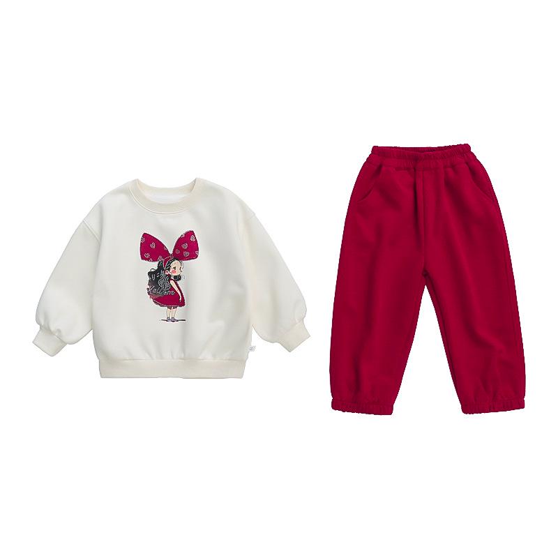 Girls' 2026 Spring-Autumn Korean Cartoon Print Fashion Set